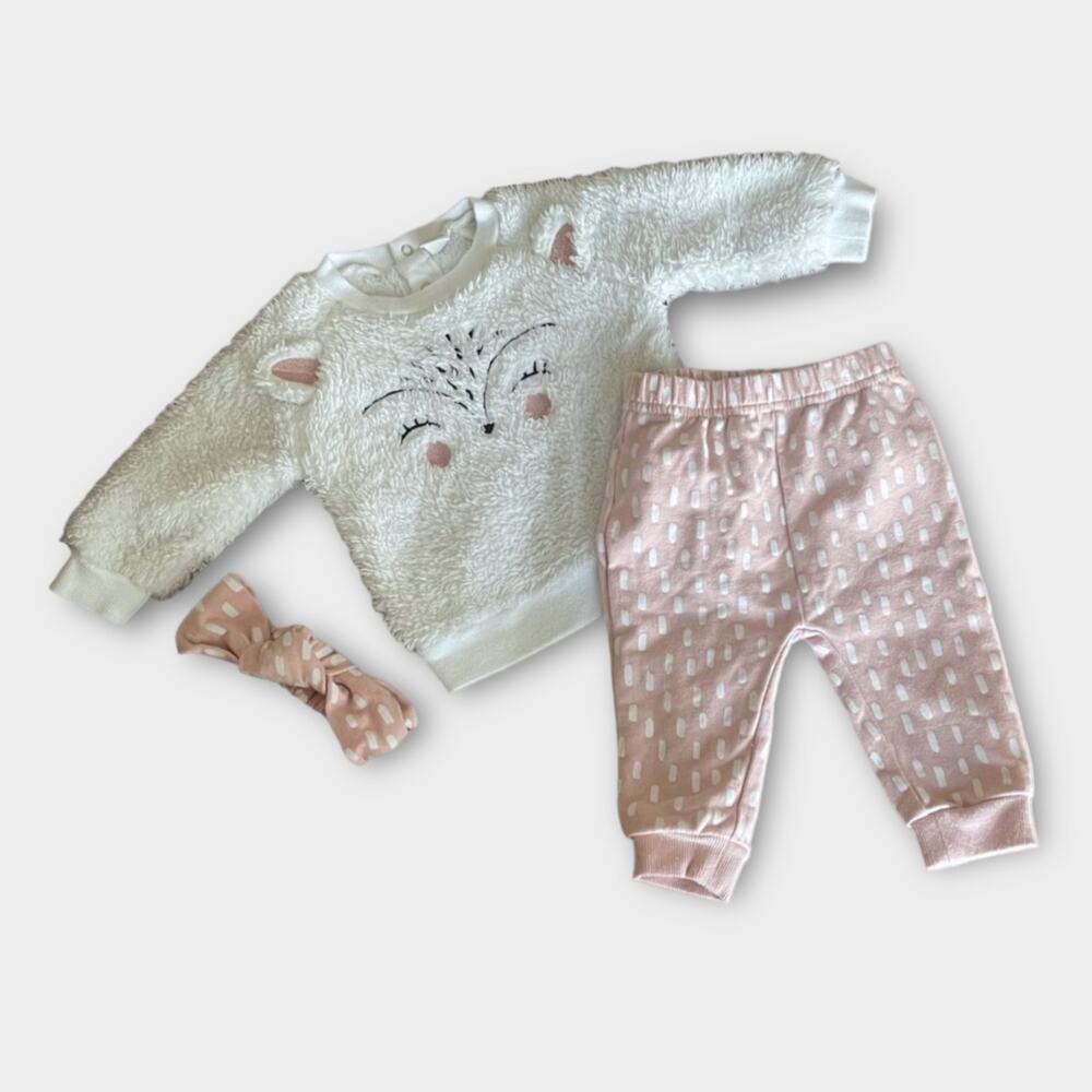 Baby Furry Animal 3-Pc Outfit Set 6mos – Sweater, Sweatpants & Headband